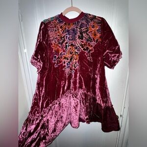 NWT Free People Floral Velvet Bohemian Mini Dress, size XS